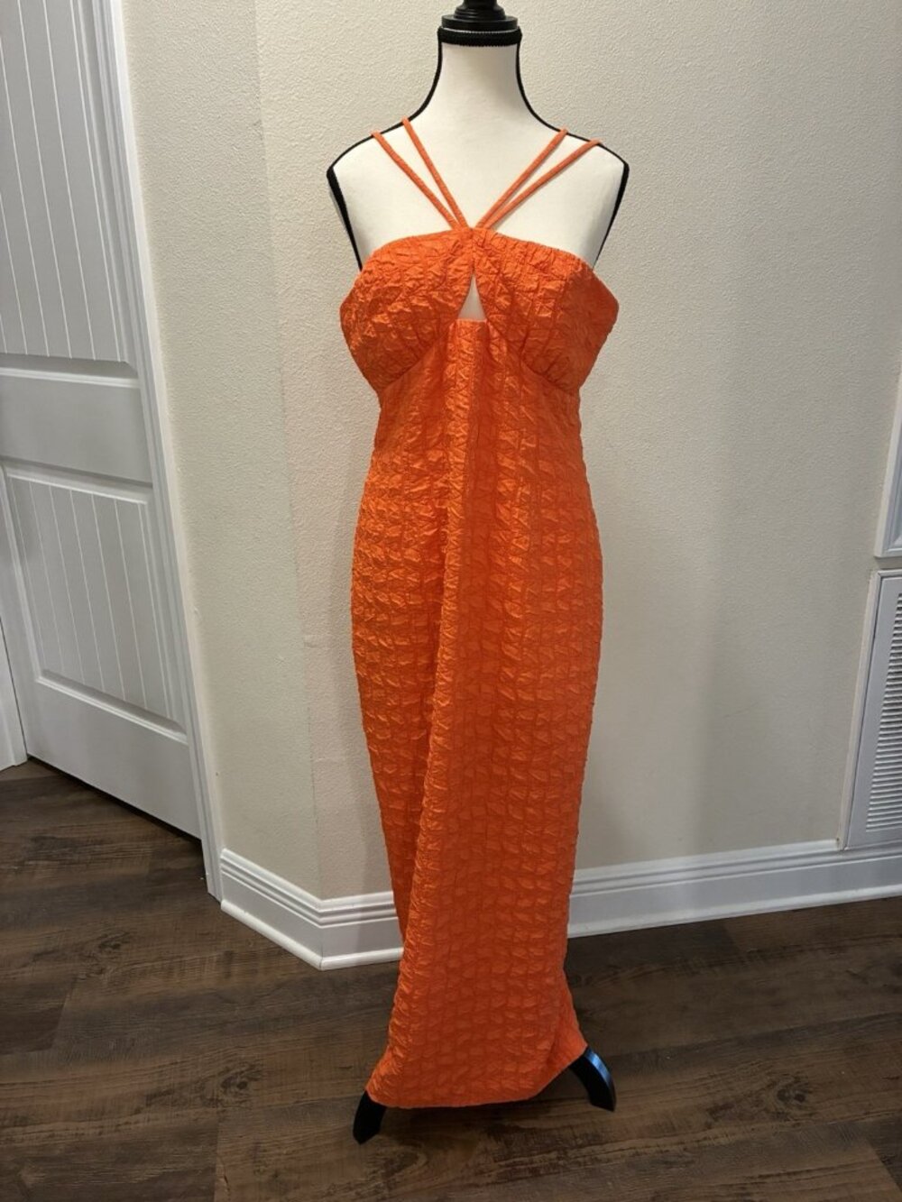 Antonio Melani Joy Crinkle Textured Halter Dress In Orange Size 10